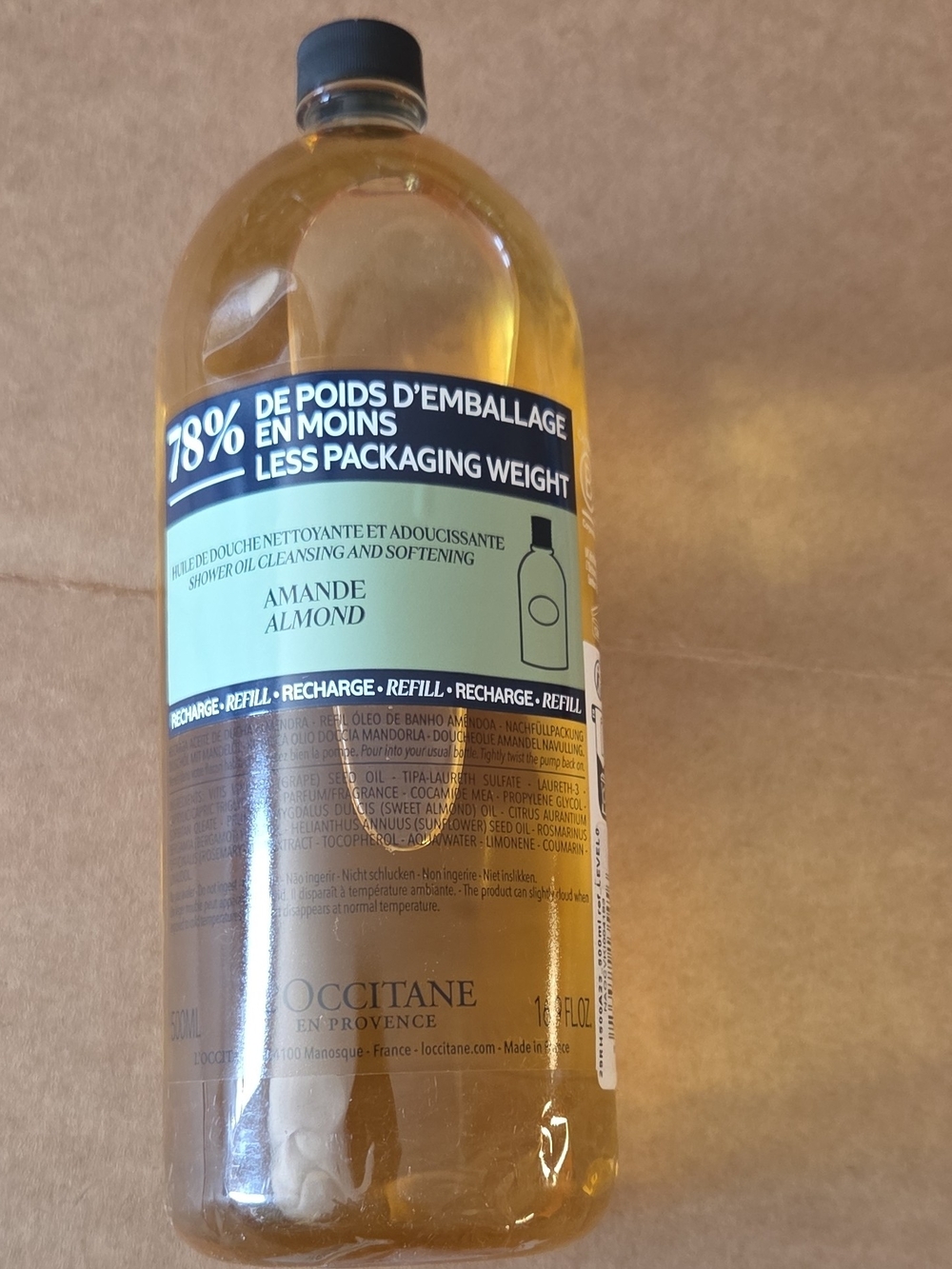 L'OCCITANE Almond Shower Oil Refill - Amber and Black Accent